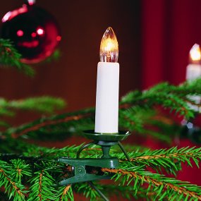 Julgransbelysning varmvit 25LED 12m Vit från Konstsmide - Ljusen har utbytbara E10 LED-lampor och sitter p&aring; en 12 meter l&aring;ng gr&ouml;n kabel som sm&auml;lter fint in bland granens grenar.