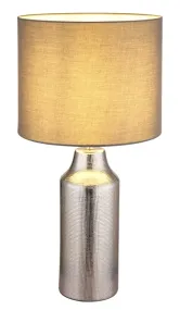 Elden 60cm Silver bordslampa från Globo Lighting - Den silverf&auml;rgade keramiska basen i kombination med den gr&aring;a cylindriska textilsk&auml;rmen skapar en sofistikerad kontrast och blir en stilfull inredningsdetalj.