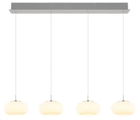 Quintara 110cm Nickel taklampa från Globo Lighting - Quintara&nbsp;&auml;r en stilren och modern takpendel med en rak metallram och fyra runda, sf&auml;riska glaskupor.