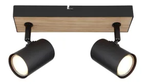 Robby 2 Natur spotlight från Globo Lighting - Robby &auml;r en&nbsp;stilren&nbsp;takspotlight som imponerar med sin eleganta design i mattsvart metall och MDF i tr&auml;-look.