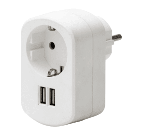 USB Adapter från Airam - Vitt grenuttag f&ouml;r inomhusbruk f&ouml;r sladdar med euro- eller skyddsstickpropp.