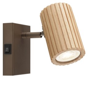 Lakewood 17cm Brun läslampa från Brilliant - Lakewood v&auml;gglampa kombinerar brun metall med ljust, ribbat tr&auml; f&ouml;r ett varmt och stilrent uttryck.
