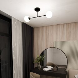 Roma 55cm Vit plafond från Emibig Lighting - Den svarta metallstommen kombineras med vita glaskupor som sprider ett mjukt och behagligt ljus.