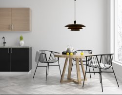 Epsilon Ø45 Svart taklampa från Aneta Lighting - EPISLON klassik k&ouml;kspendel i svart lackerad metall, Utbytbara detljer i i krom och matt m&auml;ssing ing&aring;r f&ouml;r ditt eget val.