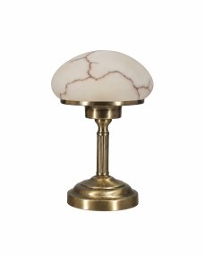 August 28cm Antikmässing bordslampa från Aneta Lighting - Med sin klassiska design i antik metall och en vacker alabaster-liknande sk&auml;rm sprider den ett varmt och behagligt ljus som skapar en inbjudande atmosf&auml;r i vilket rum som helst.