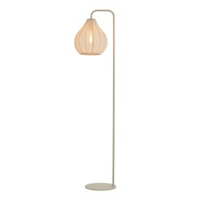 Elati Sand golvlampa från Light & Living - Elati &auml;r en stilfull golvlampa i sandf&auml;rgad ton, d&auml;r den unika sk&auml;rmen i meshtyg skapar ett mjukt och behagligt ljus.