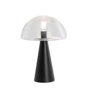 Mueda 43cm Svart bordslampa från Light & Living - Mueda &auml;r en stilfull bordslampa med en dekorativ sk&auml;rm i klart glas och en mattsvart fot.