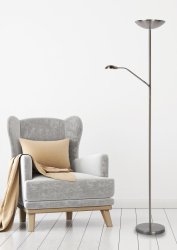 Zenith 2 Satin krom golvlampa från Lucide - De tv&aring; str&ouml;mbrytarna &auml;r snyggt integrerade i lampans design och kan anv&auml;ndas separat utan problem.