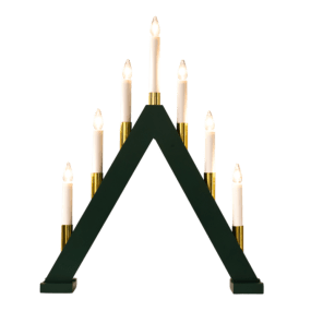 Hilda 7 Mörkgrön från Pixie Design - Hilda &auml;r en dekorativ ljusstake i tr&auml; med en djup m&ouml;rkgr&ouml;n f&auml;rg och guldf&auml;rgade manschetter som skapar en elegant kontrast.