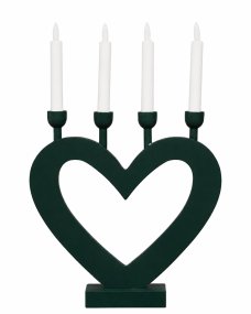Hjärta Mörkgrön från Pixie Design - En dekorativ ljusstake i tr&auml; formad som ett hj&auml;rta, med fyra ljus som sprider ett st&auml;mningsfullt sken.