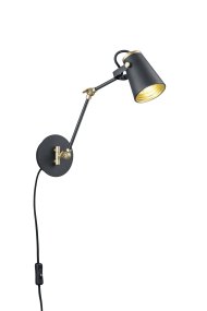 Edward 50cm Svart vägglampa från Trio Lighting - Den flexibla FLEXconnect-funktionen g&ouml;r att lampan kan monteras b&aring;de med sladd, v&auml;ggkontakt och str&ouml;mbrytare eller direkt p&aring; v&auml;ggen utan matningskabel s&aring; att lampan styrs med en extern v&auml;ggstr&ouml;mbrytare.