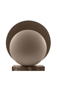 Orbit 32cm Brun bordslampa från Globen Lighting - Orbit bordslampa skapar ett vackert subtilt indirekt ljus med sina tv&aring; metallsk&auml;rmar som p&aring; ett elegant s&auml;tt d&ouml;ljer ljusk&auml;llan i mitten.