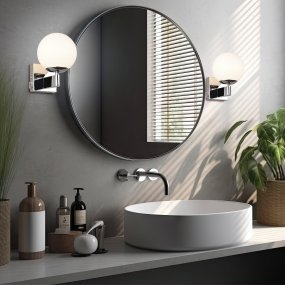 Kula Krom badrumslampa från Trio Lighting - Tack vare sin design i f&ouml;rkromad metall och vitt glas kan KULA-armaturen uppfattas som ett designelement i sig.