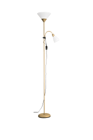 Vigo Mässing från Aneta Lighting - Stommen i metall har en matt m&auml;ssingsfinish och kompletteras av vita kupor i plast f&ouml;r ett ljust och tidl&ouml;st uttryck.