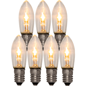 E10 LED 0,5W 10-55V 7-pack från Star Trading - 7-pack reservlampor med LED, klart glas, E10 sockel och 10-55V.