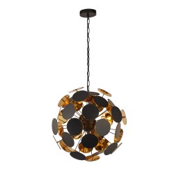 Discus Ø47 Svart från Searchlight - Discus pendellampa med fyra ljusk&auml;llor har en matt svart finish och metallspikar med runda skivor i &auml;ndarna samt en guldf&auml;rgad insida.