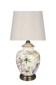 Eden 45cm Flerfärgad bordslampa från Globen Lighting - Eden &auml;r inspirerad av naturen och illustrerar ett paradis med v&auml;xter och paradisf&aring;glar.