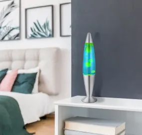 Etna Silver barnlampa från Globo Lighting - Etna &auml;r en fascinerande lavalampa med bl&aring; v&auml;tska och gult vax som sm&auml;lter l&aring;ngsamt och skapar hypnotiska ljuseffekter.