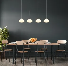 Quintara 110cm Nickel taklampa från Globo Lighting - Quintara&nbsp;&auml;r en stilren och modern takpendel med en rak metallram och fyra runda, sf&auml;riska glaskupor.