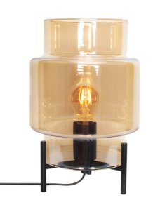 Ebbot 30cm Amber bordslampa från By Rydéns - Ebbot &auml;r en fantastisk bordslampa i ambertonat glas med mattsvart fot.
