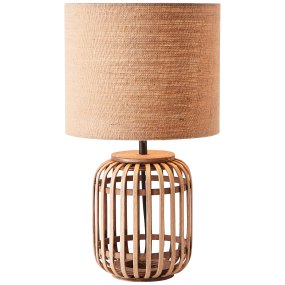 Woodrow 43cm Natur bordslampa från Brilliant - Materialet i metall, textil och bambu bidrar till en naturlig k&auml;nsla och skapar en mysig atmosf&auml;r i rummet.