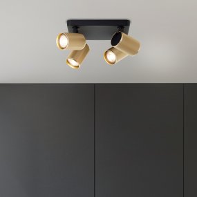 Marty 4 Sandsvart spotlight från Brilliant - Med ett h&ouml;gkvalitativt metallh&ouml;lje och guldiga detaljer ger den ett stilrent uttryck som passar i olika rum.
