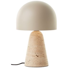 Nalam 30cm Beige bordslampa från Brilliant - Nalam bordslampa kombinerar modern design och naturlig elegans med en stilren lampsk&auml;rm i beige och en robust fot av &auml;kta travertin-sten.