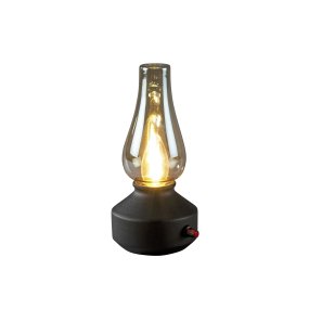 Laddbar bordslampa 25cm Svart portabel från Konstsmide - Lampan &auml;r tillverkad av metall och glas med en svart lampfot och en praktisk dimmer som g&ouml;r det enkelt att justera det varmvita, st&auml;mningsfulla skenet.