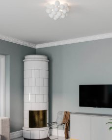 Gross Ø50 Vit plafond från By Rydéns - Gross plafond &auml;r en dekorativ taklampa som best&aring;r av 20st munbl&aring;sta glaskulor, vardera med en diameter p&aring; 10cm.