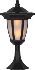 Flame Svart solcellslampa från Star Trading - Lyktan kan anv&auml;ndas p&aring; 4 olika s&auml;tt: V&auml;ggh&auml;ngd eller bord/stolpe h&ouml;jd ca 35cm, som golvdekoration eller g&aring;ngljus med 1 mellandel h&ouml;jd 49cm med 2 mellandelar h&ouml;jd 63cm.