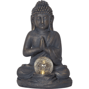 Buddha Grå solcellslampa från Star Trading - Solcellsdekoration Buddha &auml;r en st&auml;mningsfull och rogivande prydnad i gr&aring; polyresin med en l&auml;tt bronsmelerad yta.