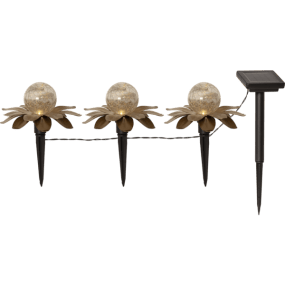 Lilly 3-pack Guld solcellslampa från Star Trading - Solcellsdekorationen Lilly &auml;r en vacker ljusslinga med tre dekorativa blommor i guldf&auml;rgad metall.