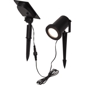 Powerspot Svart solcellslampa från Star Trading - Solcellsspotlight som lyser upp i din tr&auml;dg&aring;rd eller terrass med varmvitt sken i m&ouml;rkret och &auml;r ett bra val f&ouml;r riktad belysning mot en buske eller tr&auml;d.