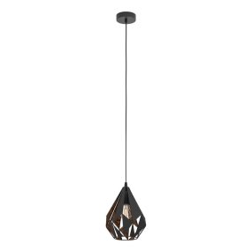 Carlton Ø20 Svart från Eglo - Denna stilrena pendellampa i svart metall och kopparf&auml;rgad insida har en i&ouml;gonfallande geometrisk design som ger en modern och exklusiv k&auml;nsla till rummet.