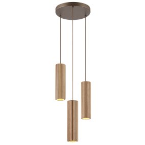 Lakewood Ø28 Trä taklampa från Brilliant - Pendlarna h&auml;nger fr&aring;n en rund takkopp i matchande brun metall och h&ouml;jden kan justeras vid installation f&ouml;r att anpassas efter rummet och &ouml;nskat uttryck.