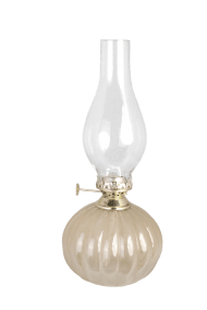 Olga Beige från Strömshaga - Den rundade lampfoten i beigef&auml;rgat glas har en r&auml;fflad struktur som ger lampan extra karakt&auml;r och kombineras fint med br&auml;nnaren i antik m&auml;ssingfinish.