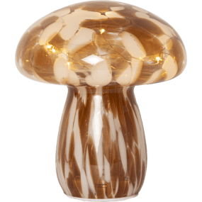 Funghi 17cm Brun bordslampa från Star Trading - Stilfull glasdekoration i form av en svamp med vackert m&ouml;nster i brun och vit f&auml;rg d&auml;r varje exemplar har sitt eget unika uttryck.