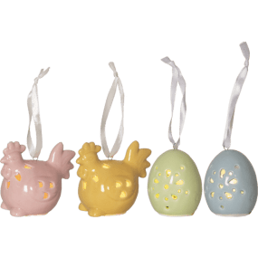 Esther Flerfärgad från Star Trading - Dekorativ p&aring;skdekoration i set av 2 st p&aring;skkycklingar och 2 st &auml;gg i blank porslin.