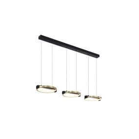 Aerial 106cm Mässing/svart från Searchlight - Aerial &auml;r en stilren pendel med tre ringar i satin m&auml;ssingfinish och svarta detaljer som skapar en modern och industriell k&auml;nsla.