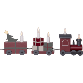 Christmas Train Röd från Star Trading - T&aring;get lyser med LED lampor som placerats i t&aring;gets vagnar som h&aring;lls ihop med en svart textilkabel.
