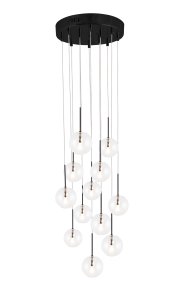 Skyfall Ø30 Transparent taklampa från Globen Lighting - Skyfall &auml;r en vacker takarmatur med tolv vajrar med glaskupor som kan justeras mellan en totalh&ouml;jd p&aring; 33-213 cm.