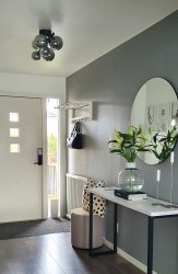 Molekyl 58cm Rökgrå plafond från Aneta Lighting - Molekyl trendig plafond i svart metall med 7 sotade glaskupor i olika storlekar placerade p&aring; en 58 cm l&aring;ng st&aring;ng.