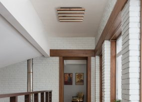 Hayden 30cm Trä plafond från Globo Lighting - Den kvadratiska plafonden Hayden &ouml;vertalar med sin moderna akustikpanel-look och bidrar med en h&auml;rlig ljusspridning i rummet.