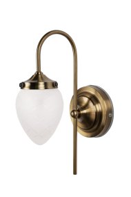 Juni 24cm Antikmässing/vit badrumslampa från Globen Lighting - Juni med sin vackra slipade och frostade kupa i glas och metall f&ouml;r tankarna tillbaka i tiden till tidigt 1900-tal.