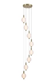 Luminique Ø50 Mässing taklampa från Searchlight - Lampan &auml;r tillverkad i metall med satin m&auml;ssingfinish och har &aring;tta frostade glaskupor med integrerad LED.