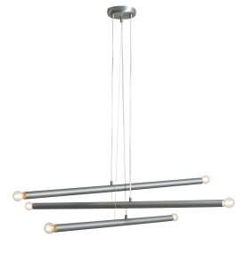 Tubo 6 100cm Stål taklampa från Artera - Lampan best&aring;r av tre smala metallr&ouml;r i elegant st&aring;lfinish, placerade i olika h&ouml;jder och vinklar som skapar ett sp&auml;nnande och luftigt uttryck.