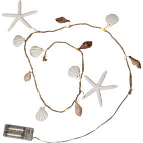 Ljusslinga Seaside Beige från Star Trading - Seaside &auml;r en vacker batteridriven slinga f&ouml;r inomhusbruk med dekorationer i plastmaterial inspirerade av havet.