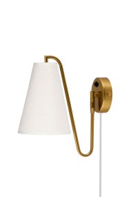 Lou 28cm Borstad mässing vägglampa från Globen Lighting - Lou &auml;r en funktionell och dekorativ v&auml;gglampa med en r&ouml;rlig led och en lampsk&auml;rm tillverkad av boucl&eacute;-tyg.