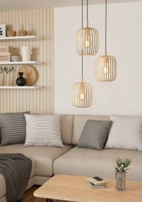Romazzina Ø46 Sand taklampa från Eglo - De &ouml;ppna, geometriska sk&auml;rmarna i mjuka toner ger ett vackert ljusspel och framh&auml;ver ljusk&auml;llan p&aring; ett elegant s&auml;tt.