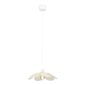 Binacua Ø40 Beige taklampa från Eglo - Textilen ger lampan ett mjukt och ombonat uttryck samtidigt som blomformen blir ett lekfullt inslag i rummet.